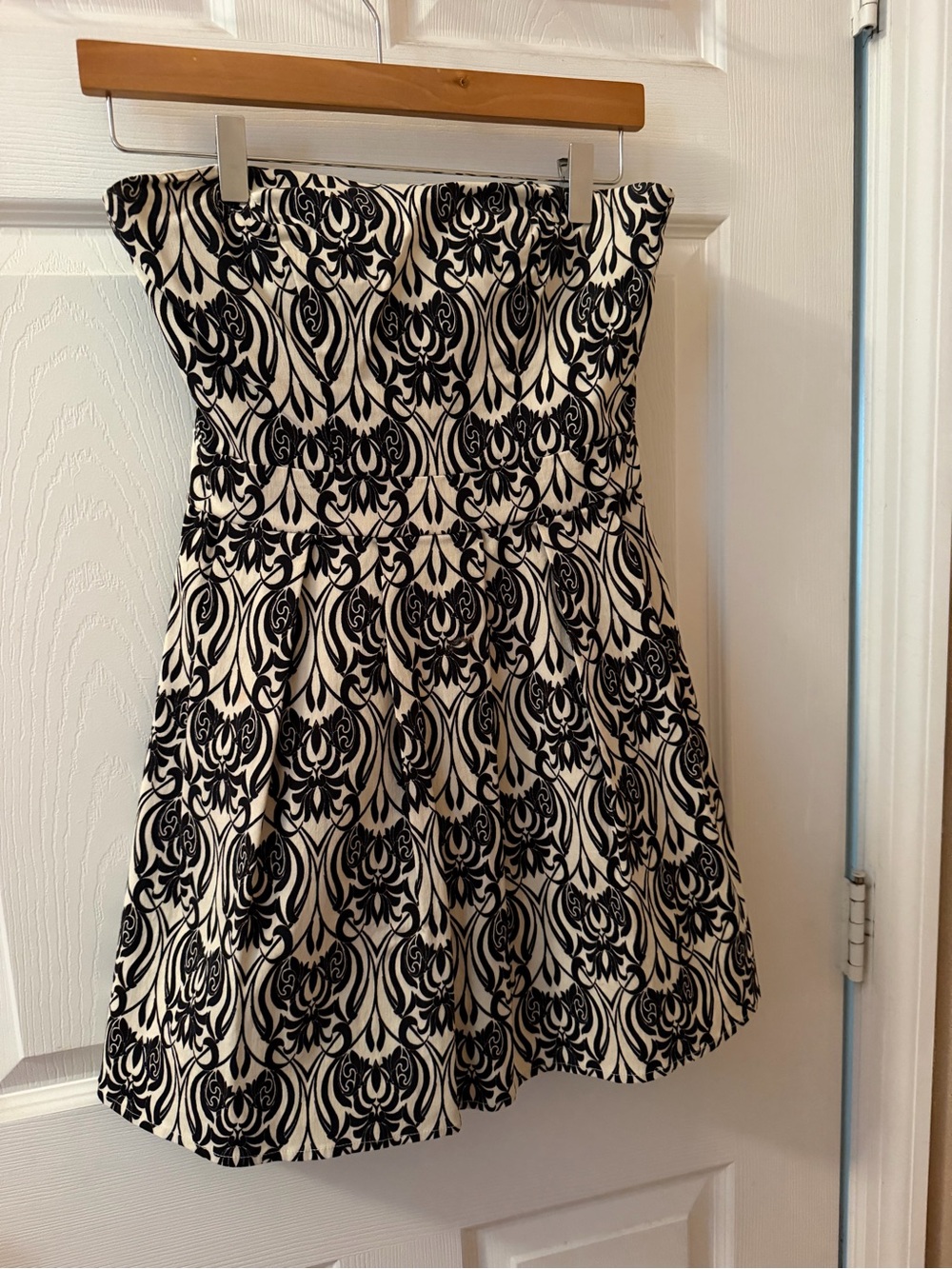 B Darlin Strapless Black and White Damask Cocktail Dress